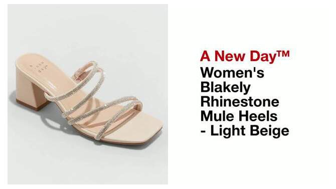 Women's Blakely Rhinestone Mule Heels with Memory Foam Insole - A New Day™ Light Beige, 2 of 12, play video