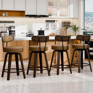 DYHOME 26" Swivel Counter Height Bar Stools with Wood Back and Faux Leather Seat, Set of 4 - 1 of 4