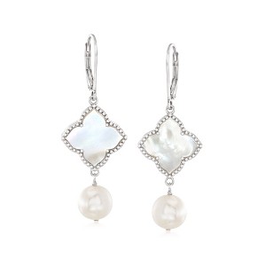 Ross-Simons 8.5-9mm Cultured Pearl and 15mm Mother-Of-Pearl Drop Earrings in Sterling Silver - 1 of 3