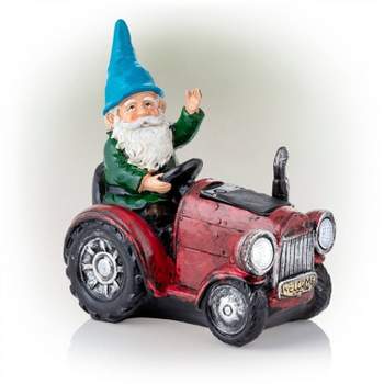 10" Polyresin Tractor Riding Gnome with LED Lights Red - Alpine Corporation