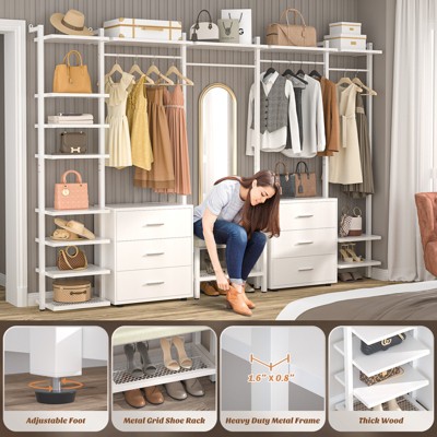 Aheaplus 68" W -96" W Walk In Closet System with 6 drawers