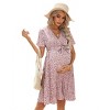 Clearlove Women's V Neck Short Sleeve Wrap Waist Tie Nursing Maternity Floral Dress - 2 of 4