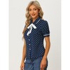 Allegra K Women's Polka Dots Peter Pan Collar Tie Neck Short Sleeve Shirt - 3 of 4
