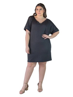 24seven Comfort Apparel Womens Cap Sleeve V Neck Maxi Dress-black-1x :  Target