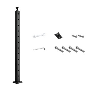 VEVOR Cable Railing Post, 42x1x2 Inch Stair Railing Post, with Pre-Drilled 30° Angled Holes, Post with Horizontal and Curved Bracket, 1-Pack, Black - 1 of 4