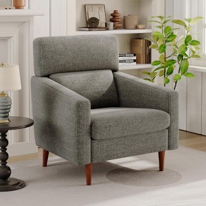 TiramisuBest Mid-Century Accent Chair,Fabric Modern Reading Chairs, Upholstered Armchair with Wood Legs,Reading Chair for Living,Bedroom,Beige - 1 of 4