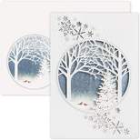 Masterpiece Studios 10-Count Boxed Laser Cut Holiday Cards With Coordinating Envelopes, 5" x 7", Cardinals and Trees (936700)