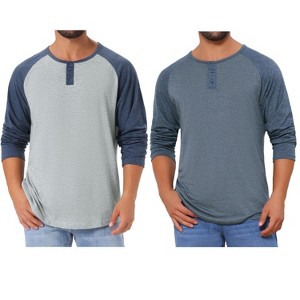 INSPIRE CHIC Men's Casual Raglan Long Sleeves Tee Shirt Henley T-Shirts 2 Packs - 1 of 4