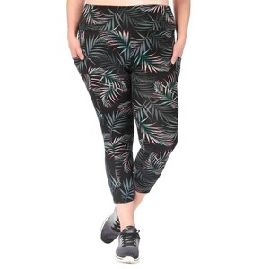 Women's Tropical Leaf Workout Capri Pant - SHOSHO - 1 of 3