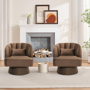 Swivel Barrel Chair - Upholstered Modern Armchair with Striped Backrest & Plush Padding, Round Lounge Chair for Living Room, Bedroom, 2 Pcs - 1 of 4