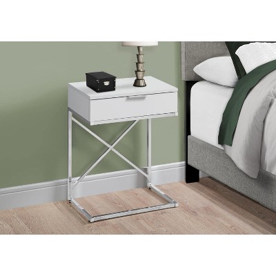 Glossy White and Chrome Metal Rectangular Accent Table with Storage