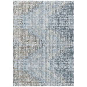 Denim Blue And Beige Geometric Washable Indoor Outdoor Area Rug - 1 of 4
