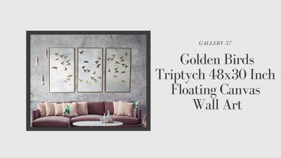 Golden Birds Triptych Floating Framed Canvas Wall Art