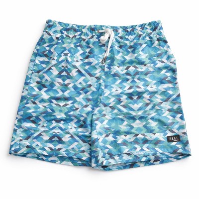 HEAT Swimwear Mens Tie Front Board Short Swim Trunks, Blue Geo (Small) — фото 2