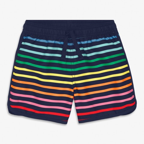 Primary Kids Board Short In Rainbow Stripe In Navy Rainbow Double Stripe Size 4