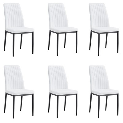 Set of 6 Modern Dining Chairs with Faux Leather Upholstered Seat and Metal Legs, Black/White-ModernLuxe