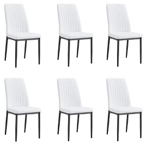 Set of 6 Modern Dining Chairs with Faux Leather Upholstered Seat and Metal Legs, Black/White-ModernLuxe - 1 of 4