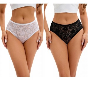 INSPIRE CHIC 2 Pcs Women's Breathable Briefs Regular & Plus Size Hipster Panties Mid-Waisted Underware - 1 of 4