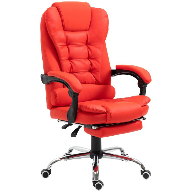 HOMCOM High-Back Executive Office Chair with Footrest, PU Leather Computer Chair with Reclining Function, Armrest, Red, 4 of 7