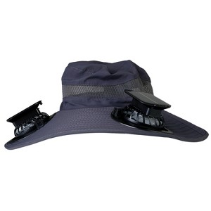 LakeForest"Outdoor Sun Hat with Solar-Powered Fans, UPF 50+, 3 Wind Speeds, Waterproof for Hiking & Camping"DarkGrey - 1 of 4