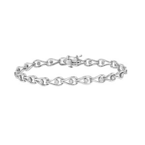 Haus of Brilliance Silver 1/10 Cttw Miracle-Set Diamond Pear Shape and Bezel Link Bracelet - 1 of 4