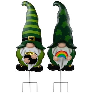Northlight Pot of Gold and Rainbow St Patrick's Day Gnomes Outdoor Garden Stakes - 27.5" - Set of 2 - 1 of 4