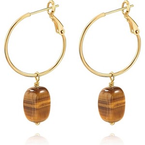 Gold Huggie Hoop Earrings with Pearl Drop Charms - Handmade Karma Circle Jewelry, Lightweight Christmas Gift - 1 of 4