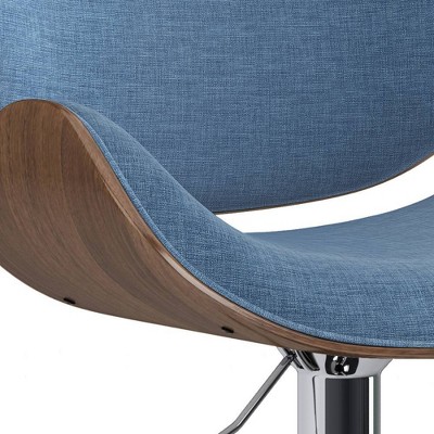 Denim Blue Linen Adjustable Swivel Bentwood Bar Stool