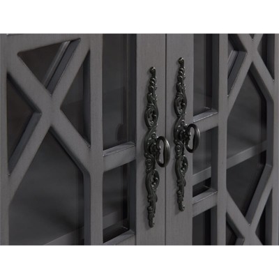 Parisian Gray 63" Transitional TV Stand with Elegant Trellis Glass