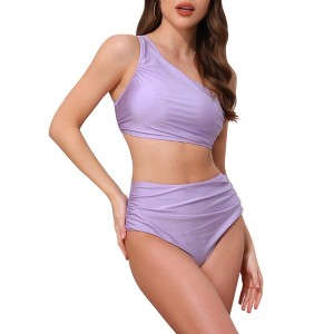 INSPIRE CHIC Women's One Shoulder Elegant Bikini Sets, Push Up Top High Waisted Tummy Control Bottom Swimwear Bathing Suits 1 Set - 1 of 4