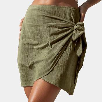 Women's Olive Wrap & Tie Mini Skirt - Cupshe