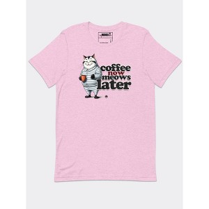 MyMoodTee Women’s Coffee Now, Meows Later Cotton Graphic Tee – Cat & Coffee Lover Shirt - 1 of 4