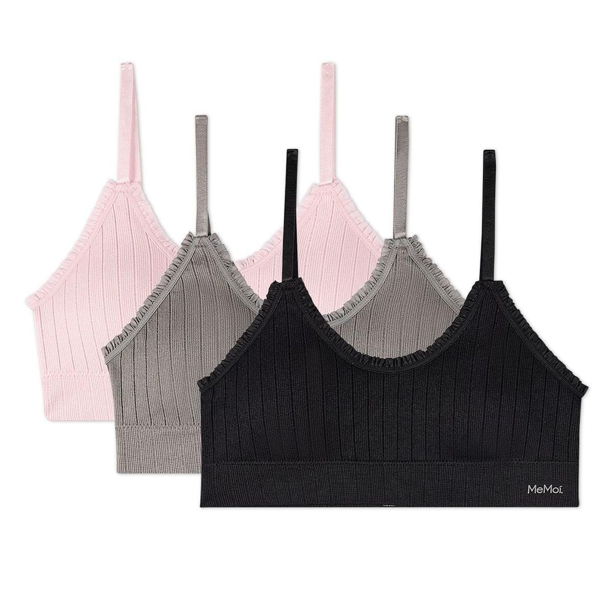 Memoi 3 Pack Women's Seamless Ribbed Ruffle-Trim Tag-Free Padded Bras