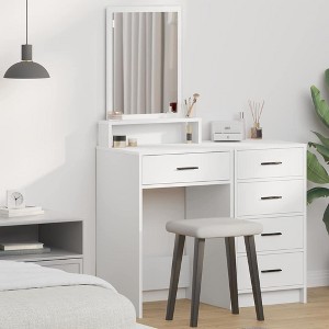 Clihome Modern LED Vanity Desk, Luxurious Dressing Table with Mirror and Smart Storage Solution - 1 of 4