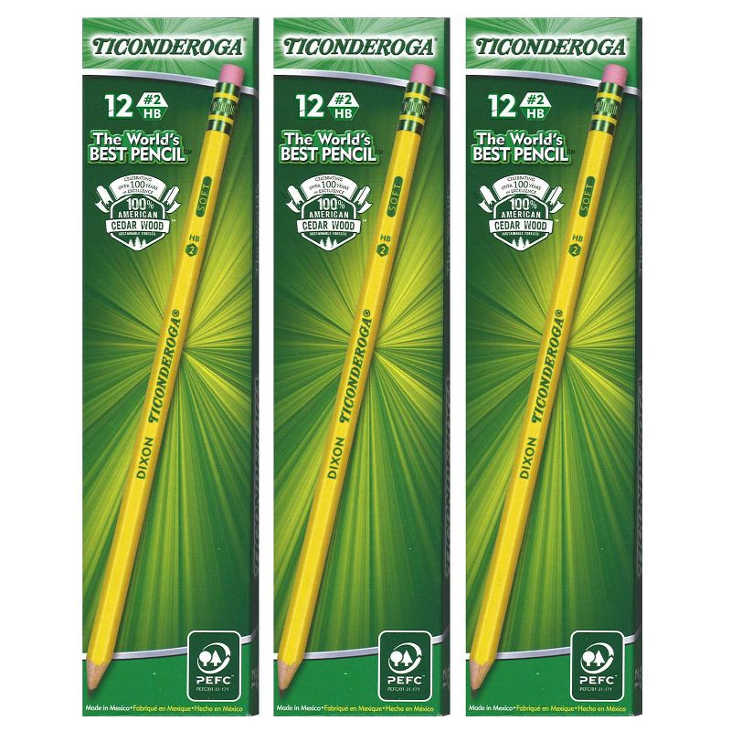 Ticonderoga® No. 2 Pencils, Pre-Sharpened, 12 Per Pack, 3 Packs, 1 of 3