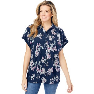 Woman Within Women's Plus Size Relaxed Campshirt - 1 of 4