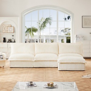 Upholstered Sectional Sofa, 3 Seater Armless Sectional Sofa with Reversible Ottoman, Sectional Sofas with Corduroy Fabric-Cuddlewood - 1 of 4