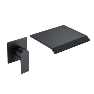 ChicFurnit Bathroom Sink Faucet Wall Mount Bathtub Faucet Single Handle Waterfall Spout for Modern Bathrooms, Black, 14.37"*8.07"*3.15" - 1 of 4