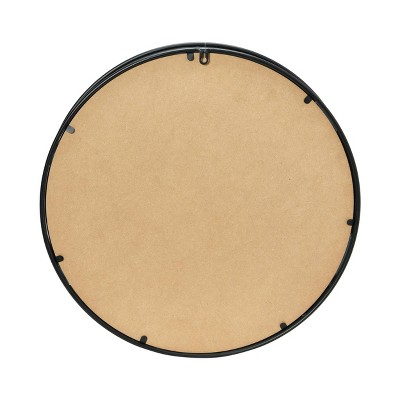 Contemporary Black Metal & Wood Round Wall Mirror with Shelf