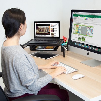 Black Metal Mesh Monitor Stand with Pullout Drawer