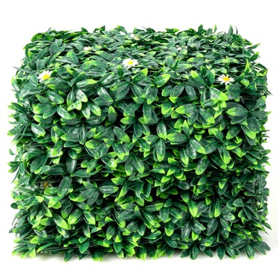 Green and White Plastic Daisy Hedge Privacy Fence Panels, 20x20 Inch, Set of 12