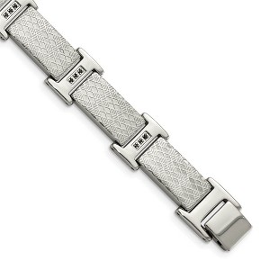 Black Bow Jewelry Men's 14mm Stainless Steel & Black CZ Textured Link Bracelet, 8.5 Inch - 1 of 4