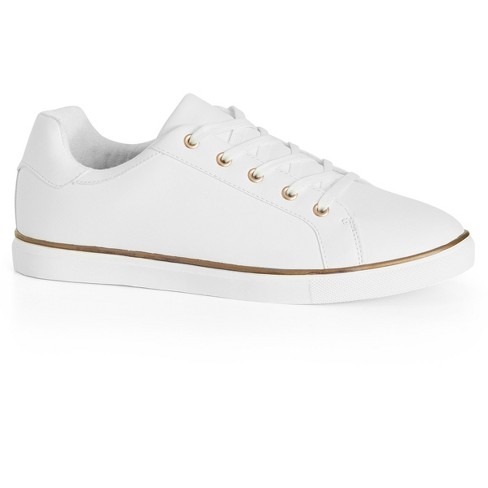 Women's Wide Fit Metallic Stripe Sneaker - White | Evans : Target