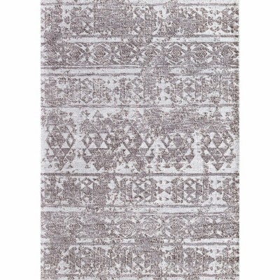 Ivory and Brown Geometric Distressed Vintage Area Rug