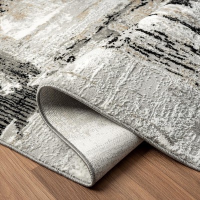 Gray and Beige Abstract Synthetic 8' x 10' Area Rug