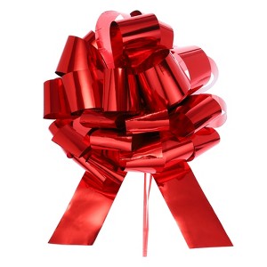 Unique Bargains Wedding Christmas Bright Metallic Gift Wrapping Large Pull Bows Ribbon 1 Pc Red 20 inch - 1 of 4
