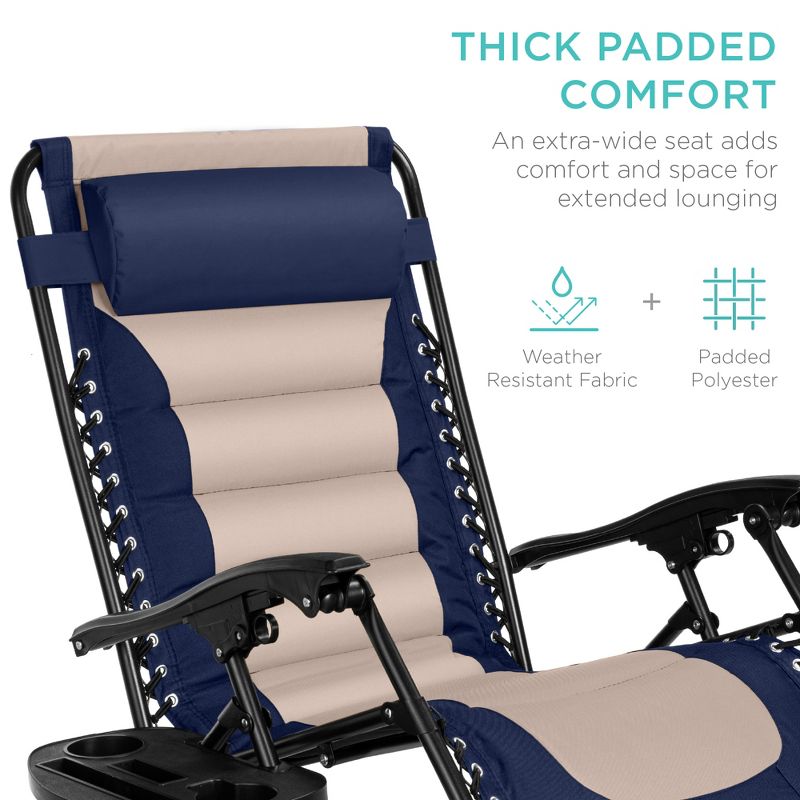 Best Choice Products Oversized Padded Zero Gravity Chair, Folding Outdoor Patio Recliner w/ Side Tray, 3 of 8