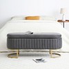 Lyngins Modern Storage Bench, Oval Ottoman with Storage, Velvet Upholstered End of Bed Bench with Golden Metal Legs, Storage Ottoman for Bedroom - 4 of 4