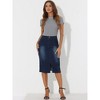 Allegra K Women's Slit Elastic High Waist Below Knee Length Stretch Bodycon Pencil Denim Skirt - 3 of 4