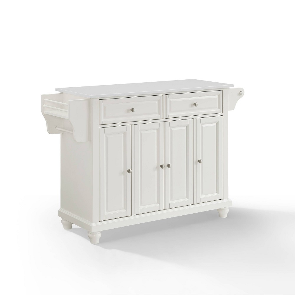 Cambridge Granite Top Full Size Kitchen Island/Cart White - Crosley: Adjustable, Storage, Spice Rack